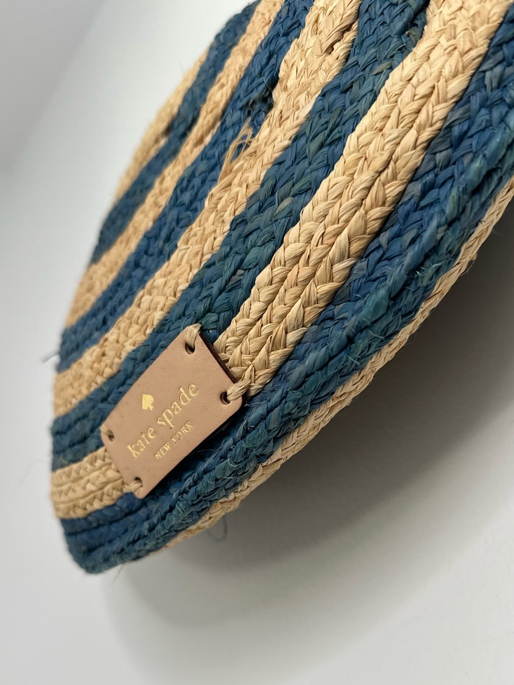 Kate Spade Round Raffia Straw Tote Blue Natural Woven Circle Bag 15” Rare - Picture 7 of 14